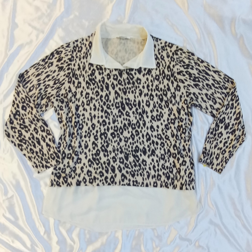 Dknyc leopard print sweater w/attached blouse